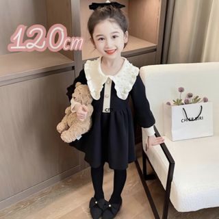 キッズ 120 ビッグカラー パールドット ワンピース フォーマル 綺麗 子供服(ワンピース)