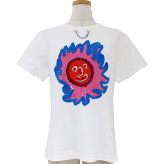 ルイヴィトン(LOUIS VUITTON)の美品 LOUIS VUITTON ルイヴィトン Yayoi Kusama 草間弥生 コラボ Tシャツ カットソー 23年春夏 ホワイト系 白 S 半袖 クルーネック サークル チェーン サン イタリア製 トップス コラボ【レディース】【中古】(Tシャツ(半袖/袖なし))