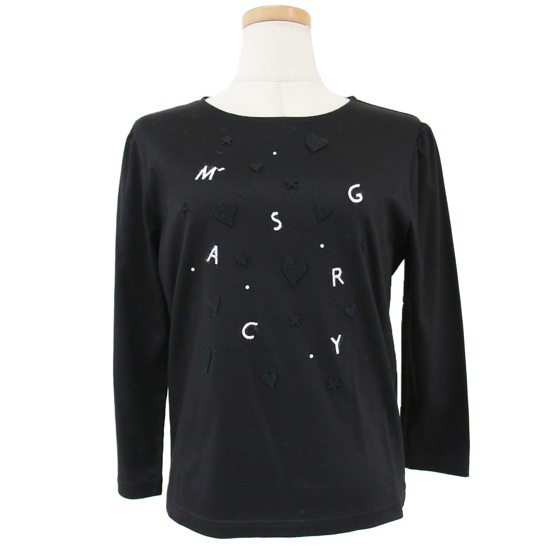 M'S GRACY(エムズグレイシー)の美品 MS GRACY エムズグレイシー Tシャツ カットソー ブラック 黒 サイズ:38(M) ロンT 長袖 パフスリーブ ハート スター 星 ロゴ 刺繍 ラインストーン セルロース コットン 日本製 ブランド トップス【レディース】【中古】 レディースのトップス(シャツ/ブラウス(長袖/七分))の商品写真