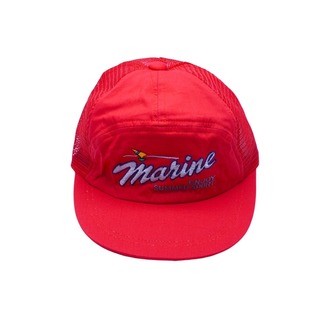 marine ENJOY SUMMER SPORT メッシュ キャップ レッド 帽子 刺繍 赤 小物 ナイロン サイズ54 美品 中古 60523(キャップ)