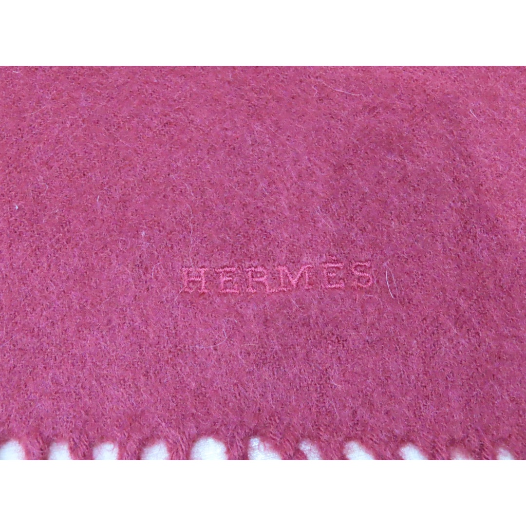 M02 HERMES エルメス ロゴ カシミヤ マフラー ボルドー レディースのファッション小物(マフラー/ショール)の商品写真