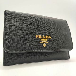 プラダ(PRADA)の外観美品✨PRADA ロゴ金具 カードケース 名刺入れ サフィアーノレザー 黒(名刺入れ/定期入れ)