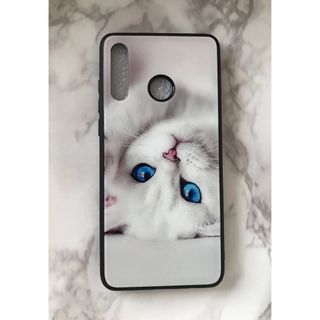 HUAWEI - 可愛いねこちゃん♪背面9Hガラスケース HUAWEI P30Lite 白猫