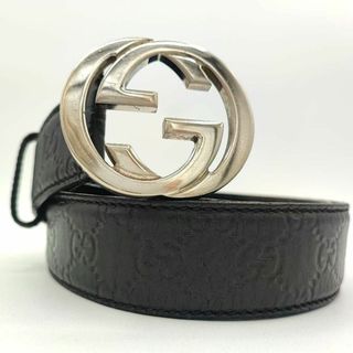 グッチ(Gucci)の人気✨GUCCI インターロッキングG ベルト シマ シルバー金具 レザー 黒(ベルト)