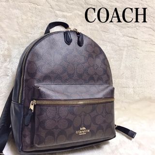 コーチ(COACH)の美品 COACH シグネチャー PVCレザー バックパック リュックサック ロゴ(リュック/バックパック)