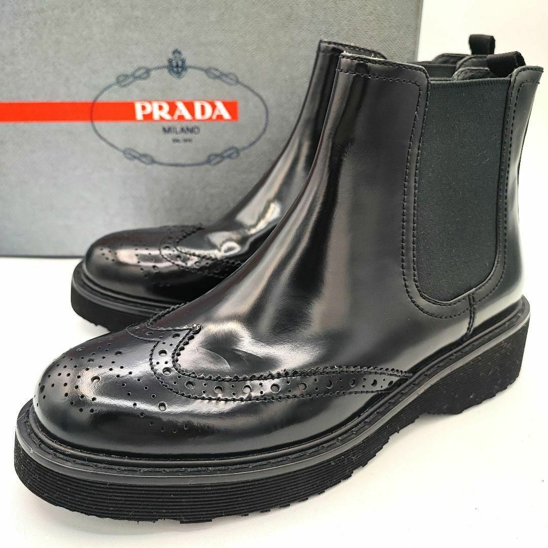 PRADA(プラダ)の新品未使用✨PRADA ウイングチップ サイドゴアブーツ厚底 羊革 黒 22cm レディースの靴/シューズ(ブーツ)の商品写真