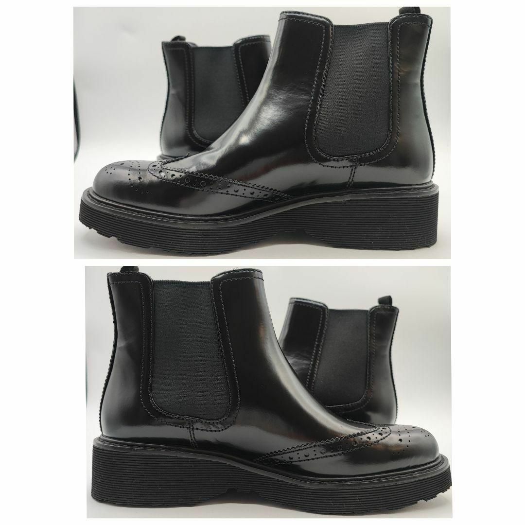 PRADA(プラダ)の新品未使用✨PRADA ウイングチップ サイドゴアブーツ厚底 羊革 黒 22cm レディースの靴/シューズ(ブーツ)の商品写真