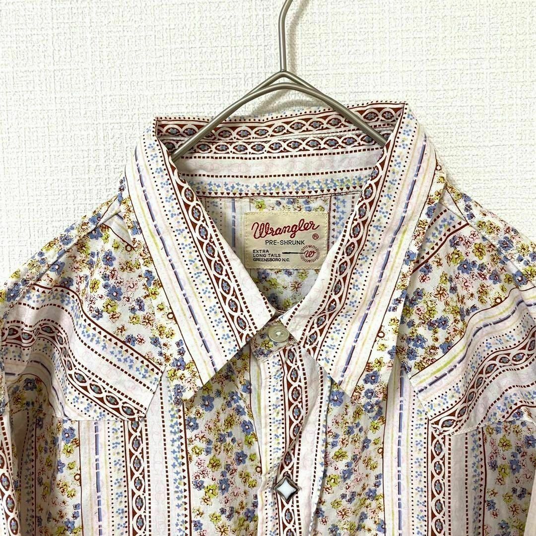 Wrangler(ラングラー)のシャツ 長袖 ラングラー ストライプ 花柄 総柄 スナップボタン M コットン メンズのトップス(シャツ)の商品写真