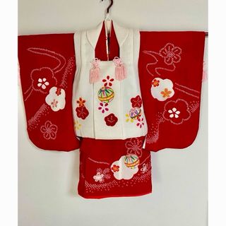 七五三　3歳　着物　長襦袢　被布　草履　巾着　絞り　刺繍(和服/着物)