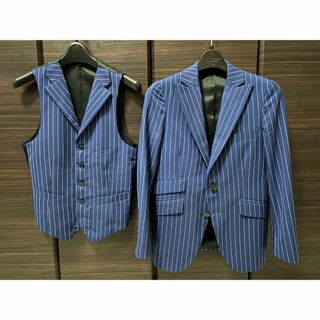 azabu tailor オーダーメイド スリーピーススーツ ブルー ストライプ(セットアップ)