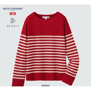 ユニクロ(UNIQLO)のボーダーボートネックセーター　レッド(ニット/セーター)