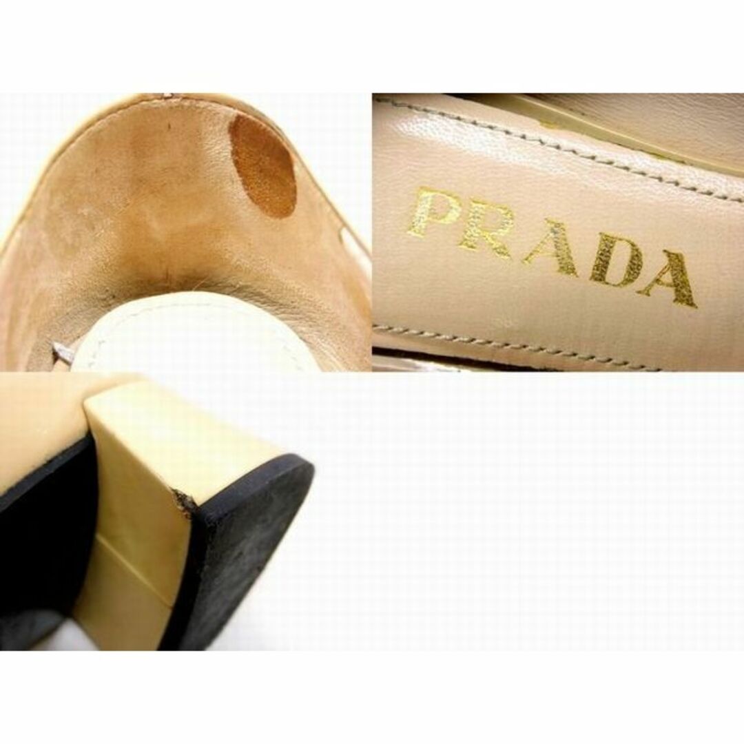 PRADA(プラダ)のプラダ PRADA パンプス ■ 36 1/2 約23.5cm エナメル ベージュ レディース シューズ リボン □ 6B マ410 レディースの靴/シューズ(ハイヒール/パンプス)の商品写真