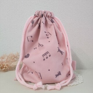 #111ハンドメイドコップ袋【くすみピンクのメロディコットン】#ニュアンスカラー(外出用品)