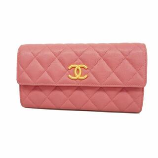 シャネル(CHANEL)の【4fd3592】シャネル 長財布/マトラッセ/キャビアスキン/ピンク/ゴールド金具 【中古】 レディース(財布)