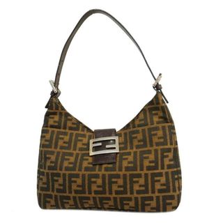 フェンディ(FENDI)の【4fd3656】フェンディ ショルダーバッグ/ズッカ/ナイロンキャンバス/ブラウン/シルバー金具 【中古】 レディース(ショルダーバッグ)