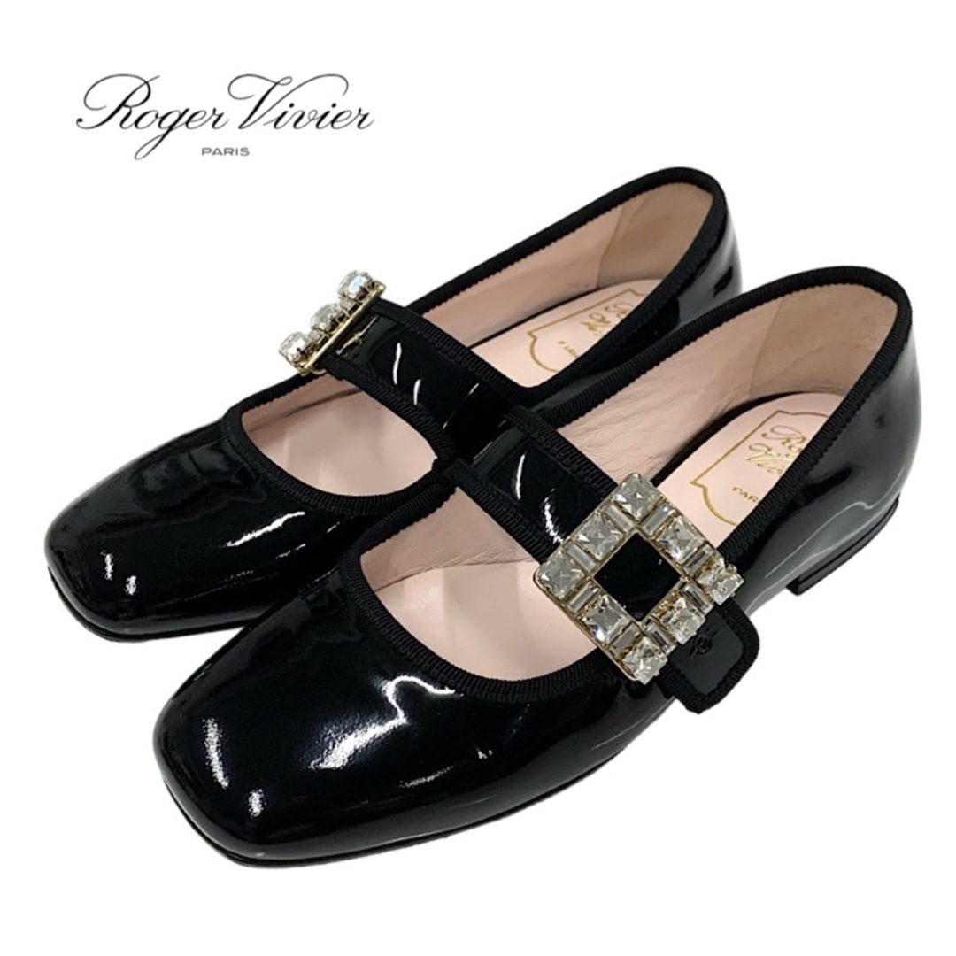 ROGER VIVIER(ロジェヴィヴィエ)のロジェヴィヴィエ Roger Vivier トレ ヴィヴィエ フラットシューズ 靴 シューズ パテント ブラック 黒 フラットパンプス バレリーナ ストラスバックル ビジュー ストラップ レディースの靴/シューズ(バレエシューズ)の商品写真