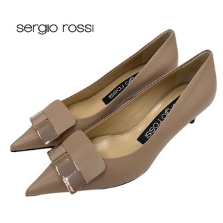 Sergio Rossi - セルジオロッシ sergio rossi パンプス 靴 シューズ レザー ブラウン系 ピンクゴールド sr1 ロゴプレート パーティーシューズ