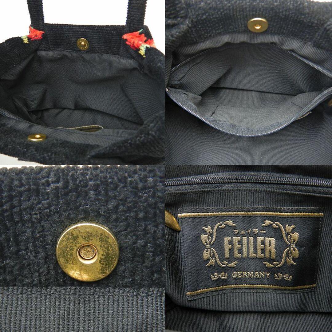 FEILER(フェイラー)のFEILER フェイラー ハンドバッグ  シュニール織り コットン  ブラック  花柄/251525【中古】 レディースのバッグ(ハンドバッグ)の商品写真