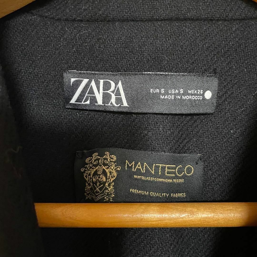 ZARA(ザラ)の未使用級　ザラ　ロングチェスターコート　マンテコ社製生地　ウール　ブラック　M レディースのジャケット/アウター(チェスターコート)の商品写真