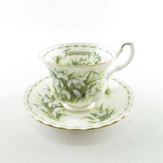 ロイヤルアルバート(ROYAL ALBERT)の美品 ROYAL ALBERT ロイヤルアルバート フラワーオブザマンス January 1月 ティーカップ＆ソーサー スノードロップ 花 雪 紅茶 英国 SU5385X (グラス/カップ)