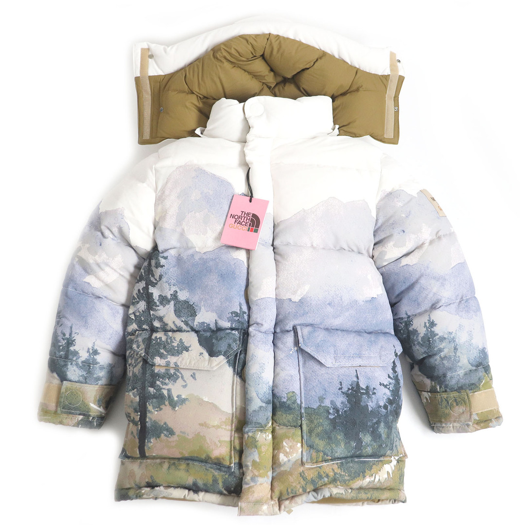 GUCCI - 極美品 GUCCI×THE NORTH FACE グッチ ザ・ノースフェイス 21AW 670603 ナイロン ダウン トレイルプリント ダウンジャケット アイボリー系 S 正規品