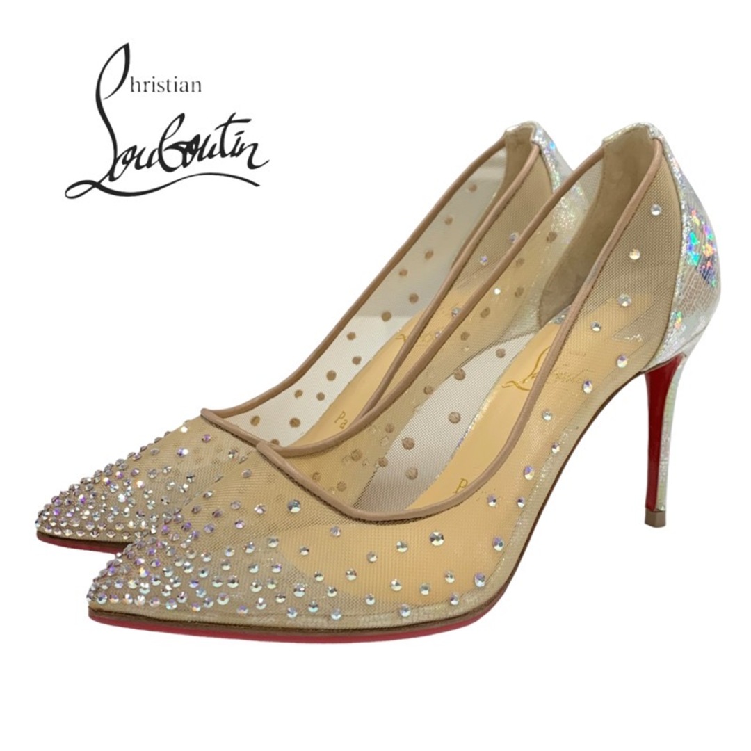 Christian Louboutin(クリスチャンルブタン)のクリスチャンルブタン Christian Louboutin FOLLIES STRASS パンプス 靴 シューズ メッシュ レザー ベージュ シルバー ラインストーン メタリック パーティーシューズ レディースの靴/シューズ(ハイヒール/パンプス)の商品写真