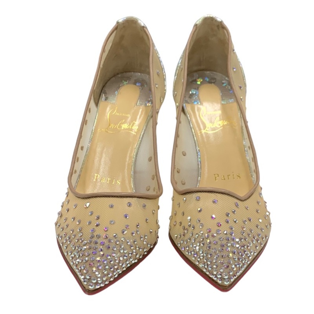 Christian Louboutin(クリスチャンルブタン)のクリスチャンルブタン Christian Louboutin FOLLIES STRASS パンプス 靴 シューズ メッシュ レザー ベージュ シルバー ラインストーン メタリック パーティーシューズ レディースの靴/シューズ(ハイヒール/パンプス)の商品写真