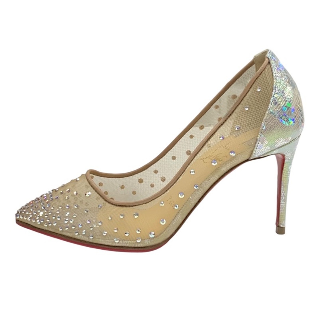 Christian Louboutin(クリスチャンルブタン)のクリスチャンルブタン Christian Louboutin FOLLIES STRASS パンプス 靴 シューズ メッシュ レザー ベージュ シルバー ラインストーン メタリック パーティーシューズ レディースの靴/シューズ(ハイヒール/パンプス)の商品写真