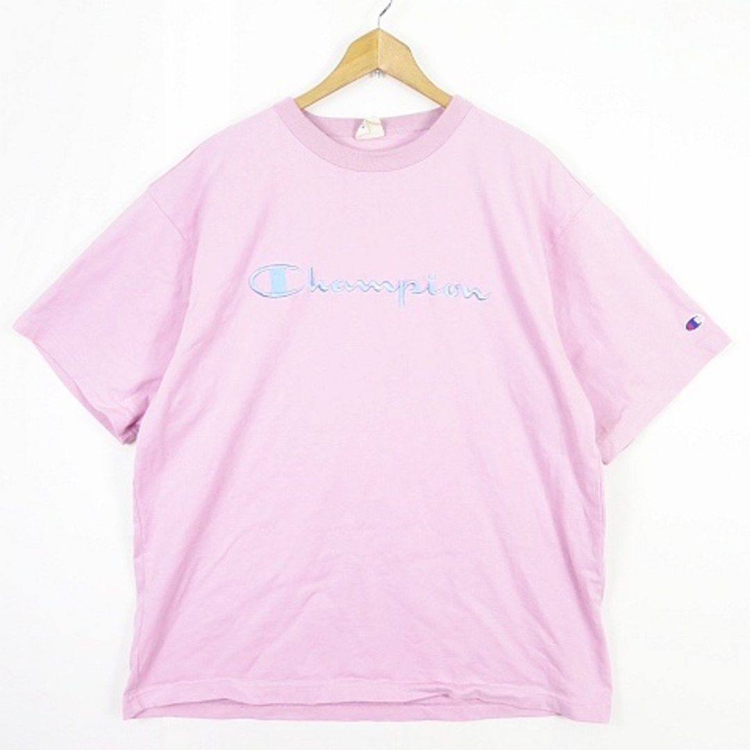 Champion(チャンピオン)のCHAMPION ビッグ刺繍ロゴ ショートスリーブ Tシャツ XL ピンク メンズのトップス(Tシャツ/カットソー(半袖/袖なし))の商品写真