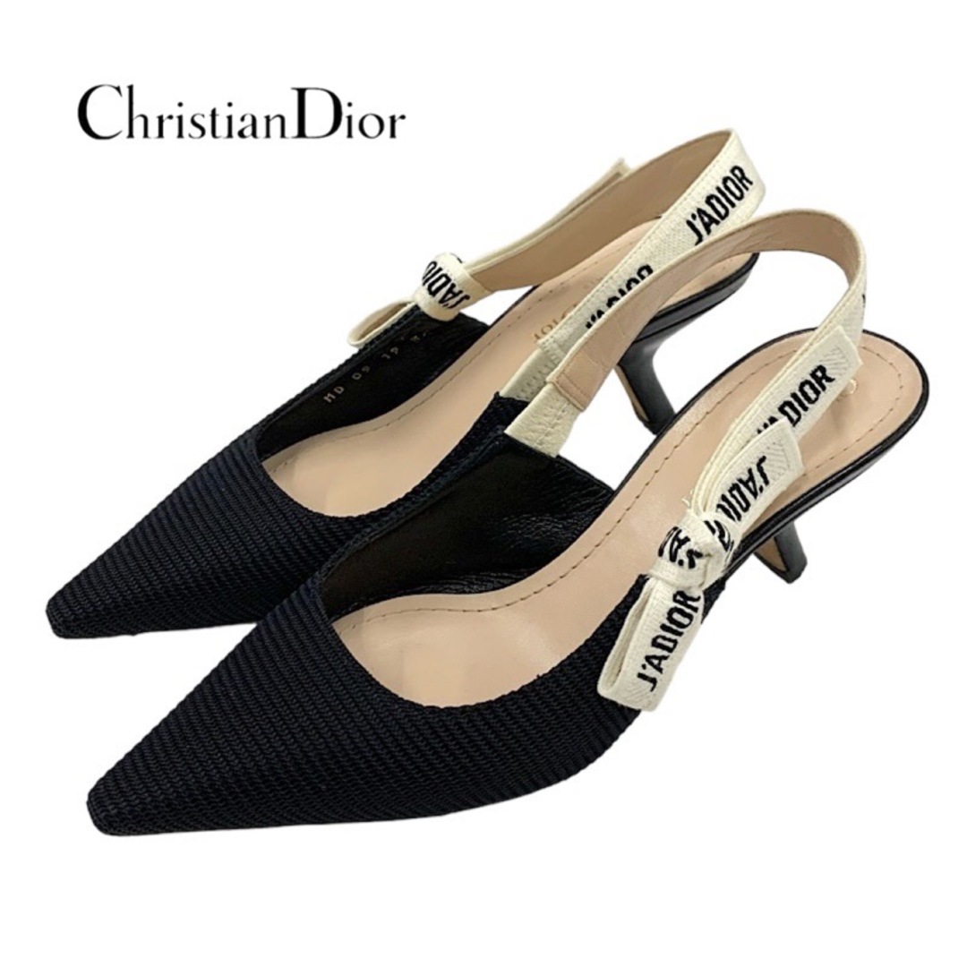 Christian Dior(クリスチャンディオール)のクリスチャンディオール CHRISTIAN DIOR J'ADIOR パンプス 靴 シューズ ファブリック ブラック ホワイト 黒 サンダル スリングバック ロゴ レディースの靴/シューズ(ハイヒール/パンプス)の商品写真