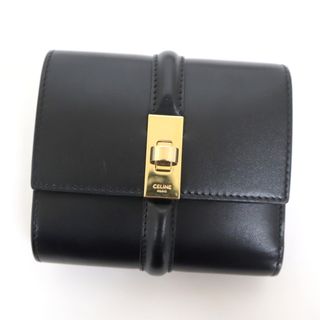 セリーヌ(celine)の【CELINE】セリーヌ スモールトリフォールドウォレット16セーズ カーフスキン ブラック×ゴールド金具 /ok04377tm(財布)