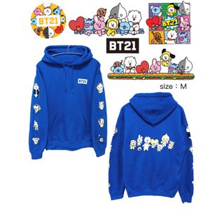 BT21　ビーティーイシビル　パーカー　M　青　USA古着(パーカー)