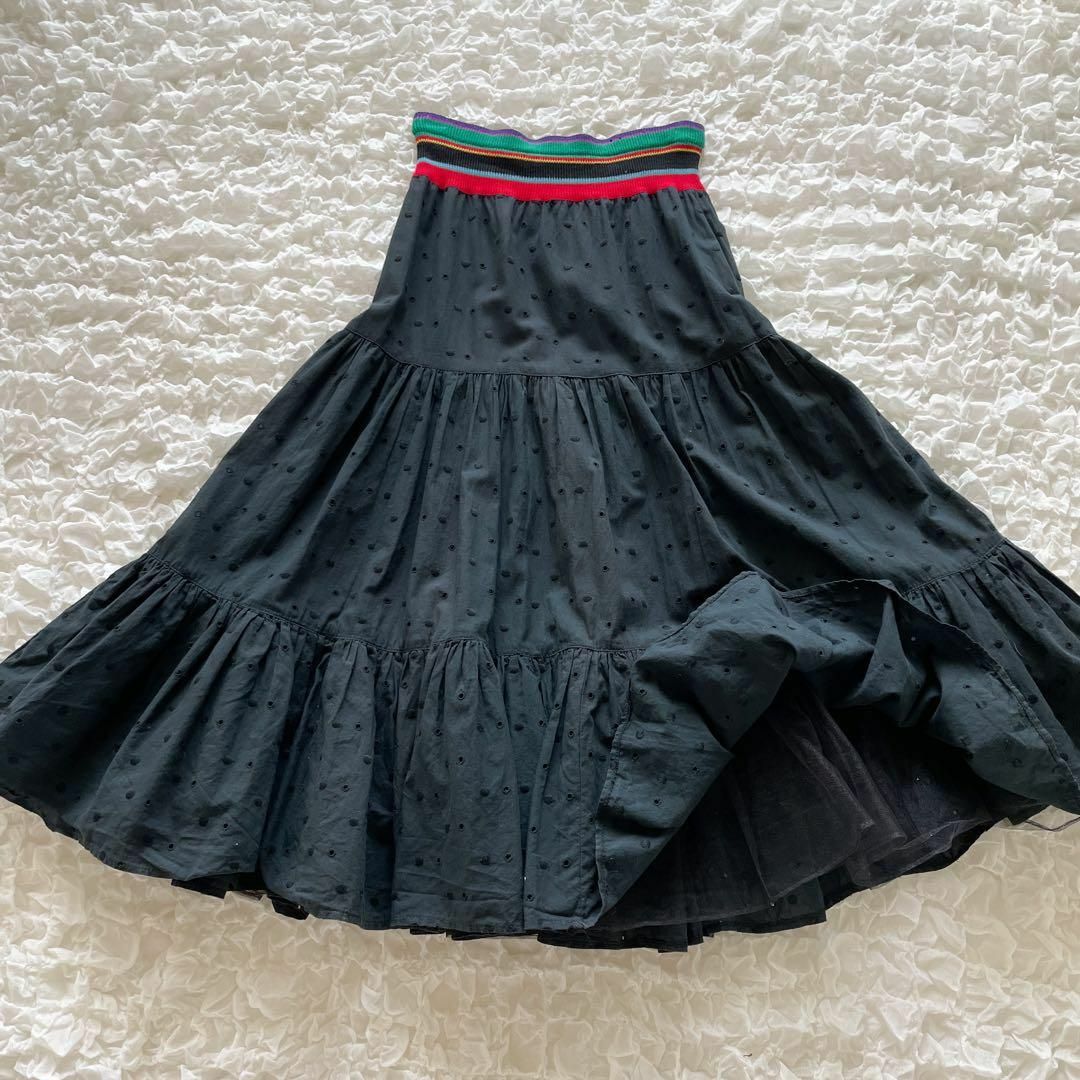 VINTAGE(ヴィンテージ)のイタリア製　コットンチュール　ロングスカート　刺繍ドット柄　レインボー リブ レディースのスカート(ロングスカート)の商品写真