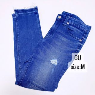 ジーユー(GU)のGU   ダメージデニム　切りっぱなし　ストレッチ　M   ブルー(デニム/ジーンズ)