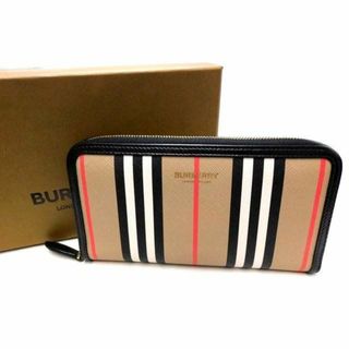 バーバリー(BURBERRY)の正規店購入品 美品 BURBERRY バーバリー ■ 80304481 エルモア アイコン ストライプ ウォレット ラウンドファスナー 長財布 □6B マ4100(財布)