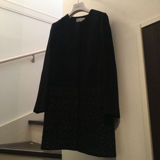 ボールジィ(Ballsey)のトゥモローランド　BALLSEY コート　ノーカラー　ツイード　異素材　黒(ロングコート)