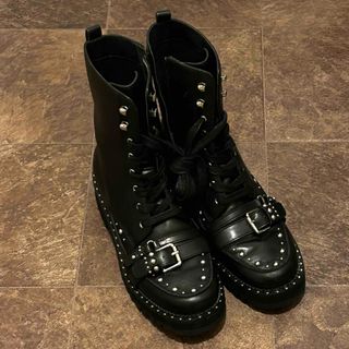 ドクターマーチン(Dr.Martens)の貴重【LIU･JO】リュージョー極美品黒ミドルブーツ ブラック 厚底 スタッズ(ブーツ)