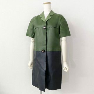 マルニ(Marni)の62i27 《美品》 MARNI マルニ スプリングレザーコート 38 グリーン ブラック 半袖 イタリア製 2トーン(スプリングコート)