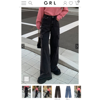 グレイル(GRL)のGRL グレイル デニム カーゴパンツ ブラック ブラックデニム(デニム/ジーンズ)