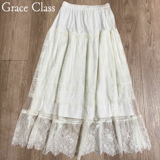 グレースクラス(Grace Class)のグレースクラス　ウエストゴムロングスカート　裾レース　ドットチェック　マキシ丈(ロングスカート)