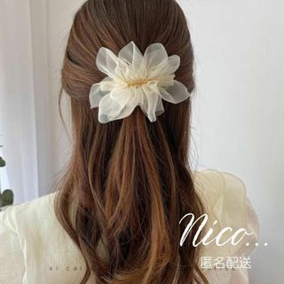 【新作】シフォン　ヘアピン　花　フラワー　オフィス　ヘアクリップ　ヘア　ホワイト(バレッタ/ヘアクリップ)