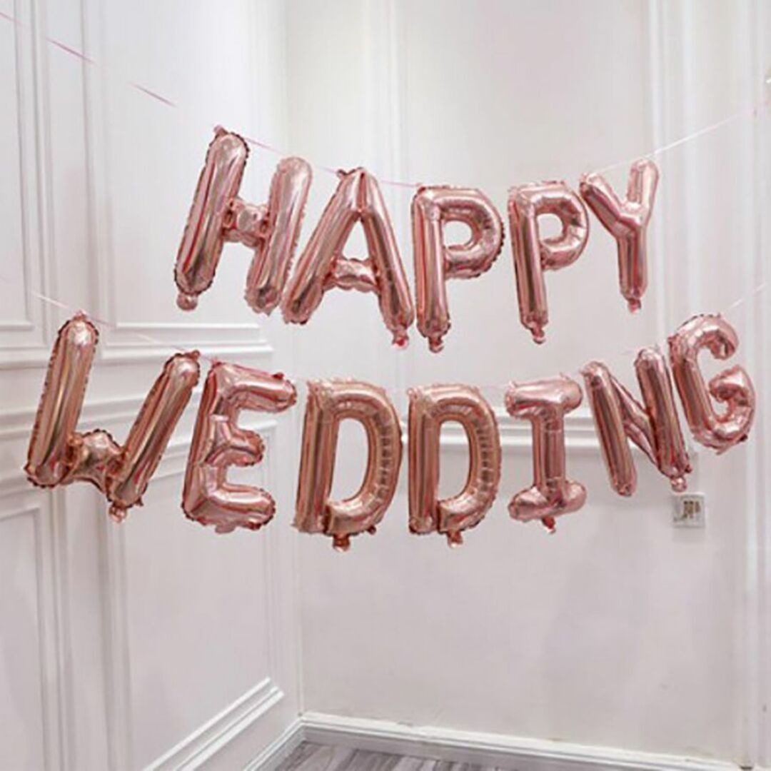 HAPPY WEDDING 風船 パーティー バルーン お祝い 花×PG インテリア/住まい/日用品のインテリア小物(ウェルカムボード)の商品写真