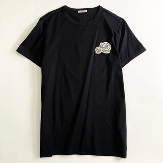 モンクレール(MONCLER)の59i17 《美品》 MONCLER モンクレール MAGLIA T-SHIRT ダブルロゴワッペン Tシャツ M ブラック カットソー 刺繍 TEE(Tシャツ/カットソー(半袖/袖なし))