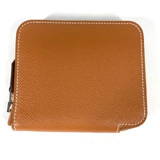 エルメス(Hermes)のエルメス HERMES アザップ シルクイン コンパクト ウォレット 財布 小銭入れ コインケース クシュベル D刻 ゴールド×ローズコンフェ ブラウン×ピンク 美品(コインケース)