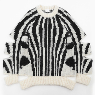バーバリー(BURBERRY)のバーバリー 8030051 Paris Cut-Out Oversized Sweater ニット オーバーサイズ レディース 白 黒 M ゼブラ パリス カットアウト セーター ホワイト ブラック BURBERRY(ニット/セーター)