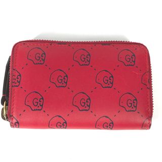 グッチ(Gucci)のグッチ GUCCI スカル 448465 GGゴースト コインケース 小銭入れ パスケース ラウンドファスナー カードケース レザー レッド(パスケース/IDカードホルダー)