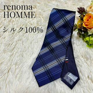 レノマ(RENOMA)の【大人気◎】renoma HOMME チェック柄ネクタイ ブルー シルク100%(ネクタイ)