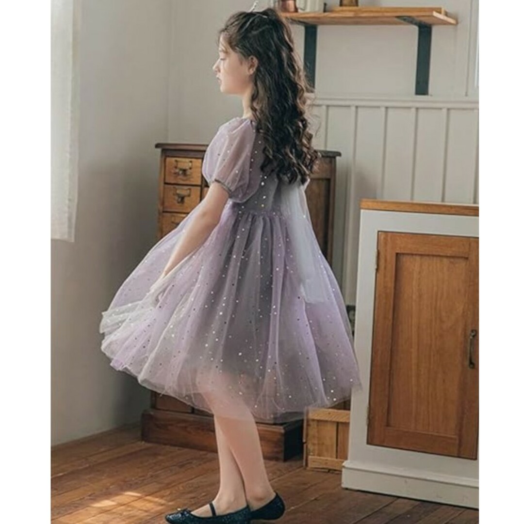 [美瑛屋] 子供ドレス 紫色 140 キッズ/ベビー/マタニティのキッズ服女の子用(90cm~)(ドレス/フォーマル)の商品写真