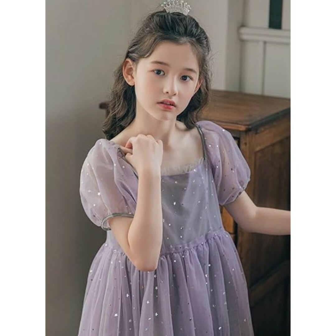 [美瑛屋] 子供ドレス 紫色 140 キッズ/ベビー/マタニティのキッズ服女の子用(90cm~)(ドレス/フォーマル)の商品写真