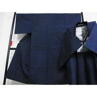 平和屋-こころ店■男性　紬　アンサンブル　色無地　紺青色　正絹　逸品　B-oa8348(着物)